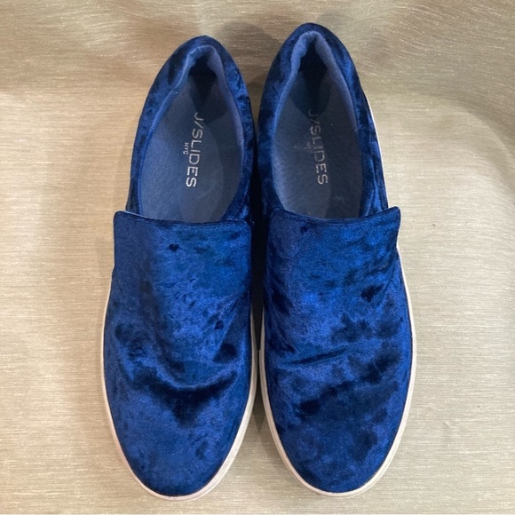 J/SLIDES Sz 10 Acer Blue Crushed Velvet Slip On Slides Sneaker Rubber Sole Shoes - Picture 3 of 10